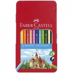 Creioane colorate 12 culori hexagonale, in cutie de metal, Faber Castell...