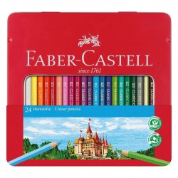 Creioane colorate 24 culori hexagonale, in cutie de metal, Faber Castell...