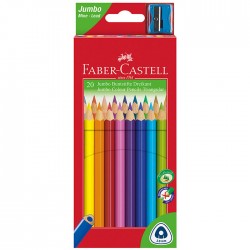 Creioane colorate 20 culori triunghiulare jumbo, cu ascutitoare, Faber...
