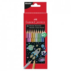 Creioane colorate 10 culori hexagonale, nuante metalizate, Faber Castell...
