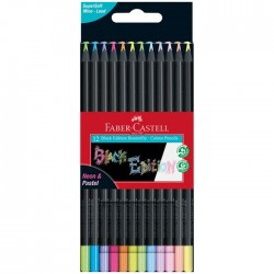 Creioane colorate 12 culori triunghiulare, neon si pastel, Black Edition,...