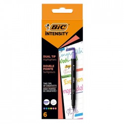 Textmarker 2 capete, Bic Intensity Dual Tip, 6 culori/cutie