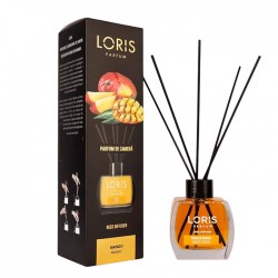 Sticluta cu odorizant lichid si betisoare, 125 ml, Loris Mango
