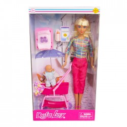 Papusa Defa Lucy cu bebe si carucior, cu accesorii, 8358