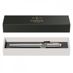 Stilou Parker IM Royal argintiu satinat cu accesorii aurii